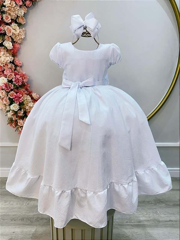 Vestido Infantil Branco Maquinetado Luxo