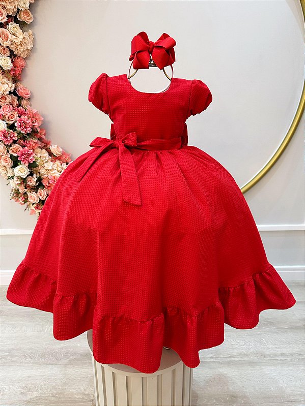 Vestido Infantil Vermelho Maquinetado Luxos