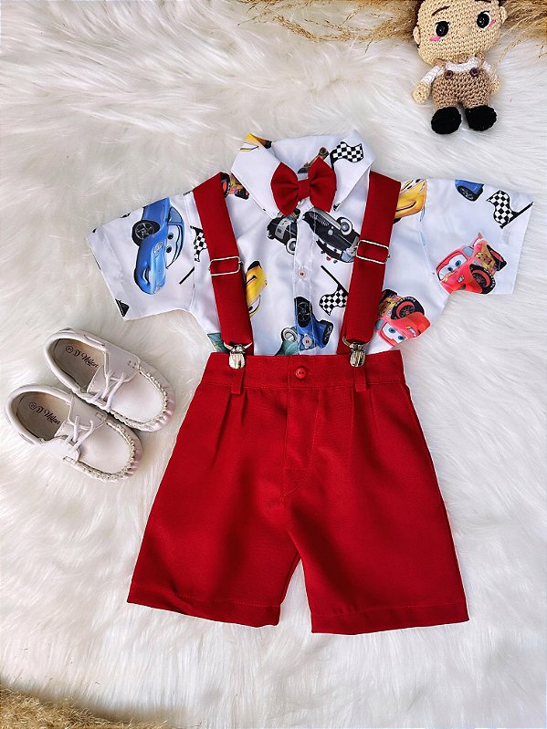 Conjunto Relâmpago McQueen Carros com Shorts Susp. e Camisa