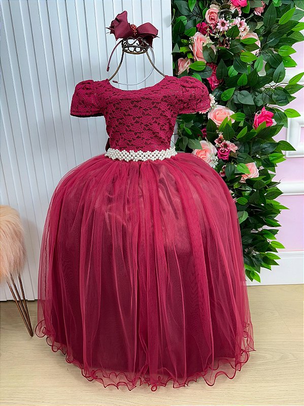 Vestido Longo Daminha Marsala Laura Peito Rendado
