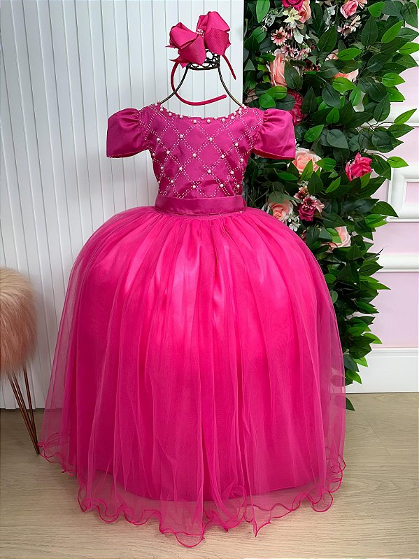Vestido Infantil Dama de Honra Festa Rosa Pink Longo Formatura