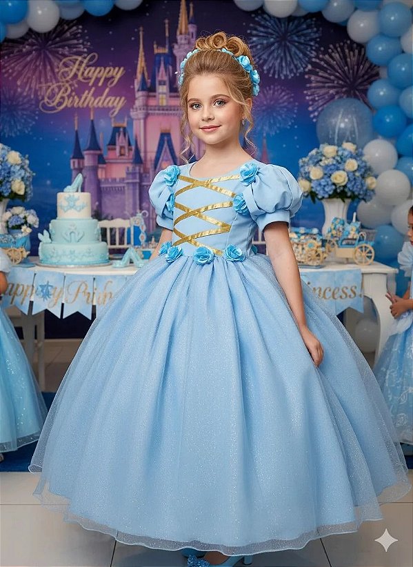 Vestido Princesa Cinderela Fantasia Longa Frozen
