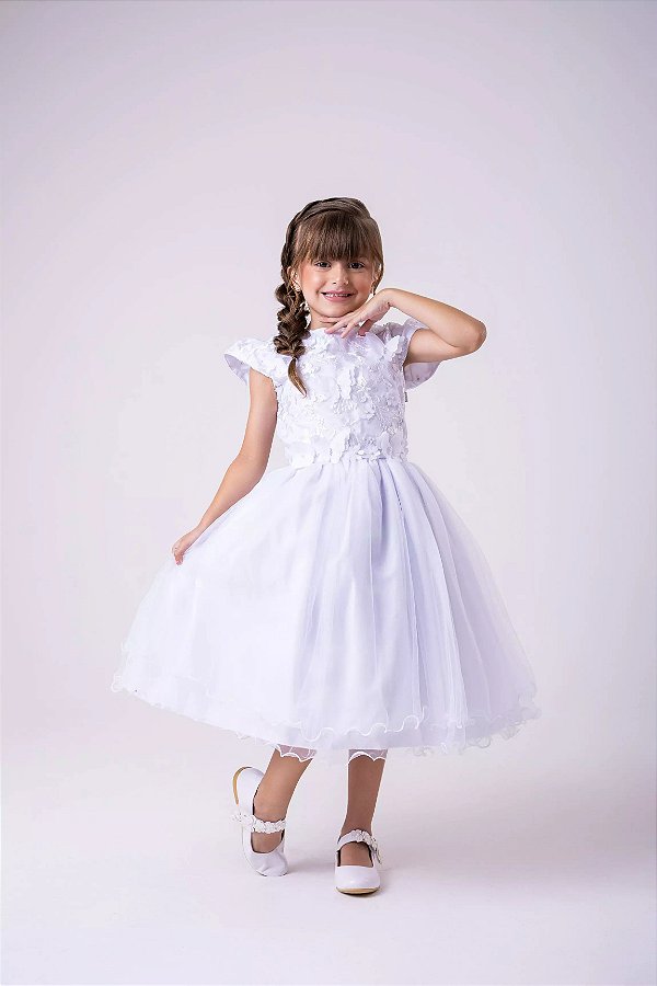 Vestido Jardim Encantado Branco Apliques em Borboletas