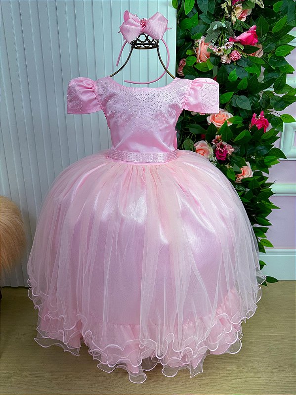 Vestido Dama da Honra Rosa Longo Babadinho
