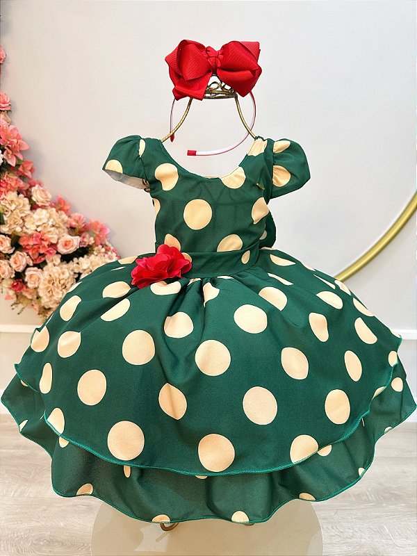 Vestido Infantil Verde Militar com Broche de Flor Festas