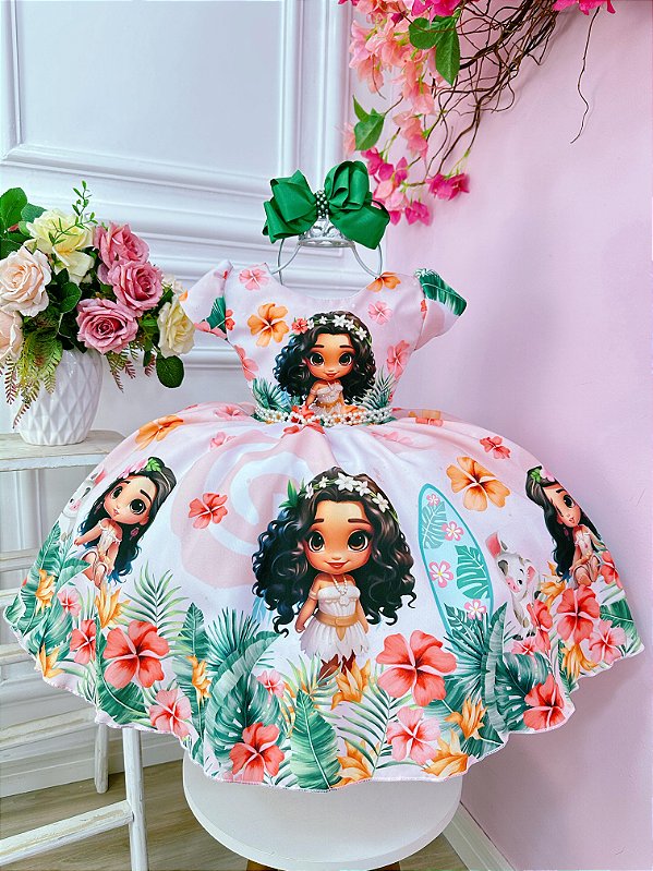 Vestido Moana Pêssego Boneca Florido