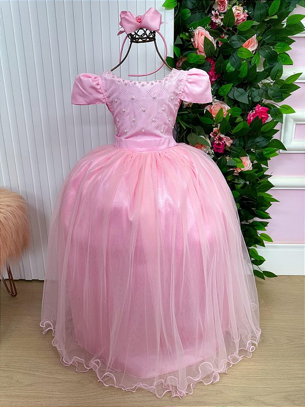 Vestido Infantil Dama de honra Festa Rosa Longo Formatura