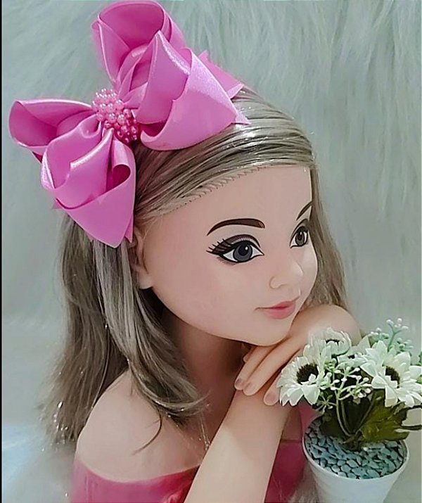 Tiara Rosa Chiclete Laço Miolo de Pérolas