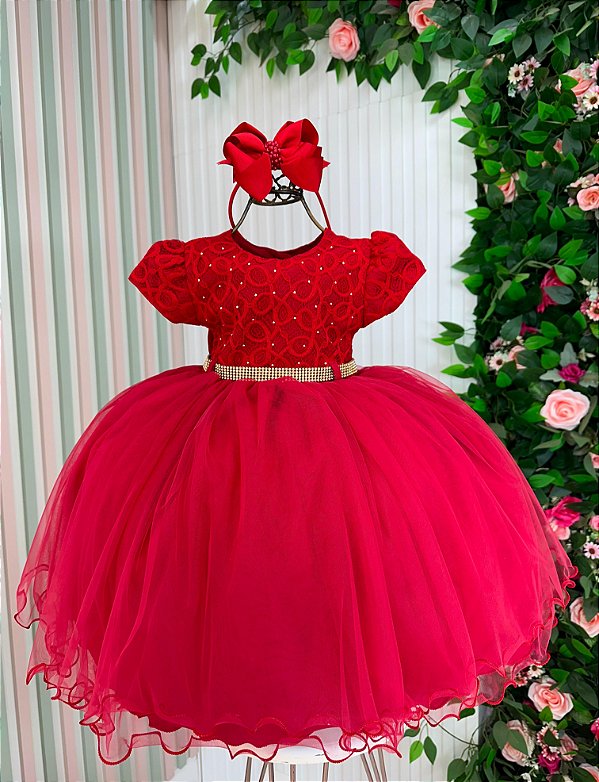 Vestido Menina Bonita Vermelho Festa Luxo