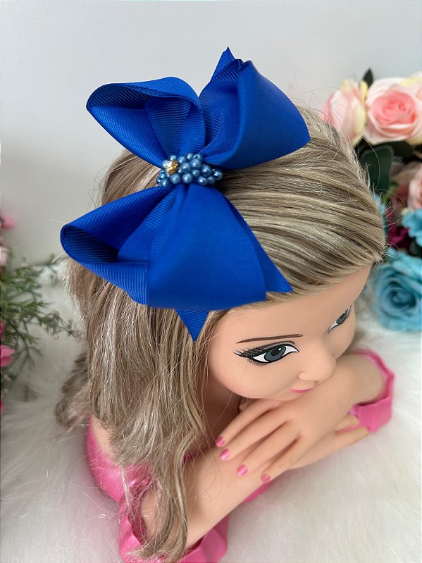 Laço Infantil Strass Maria Alice Azul Royal