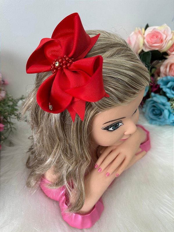 Laço Infantil Strass Maria Alice Vermelho