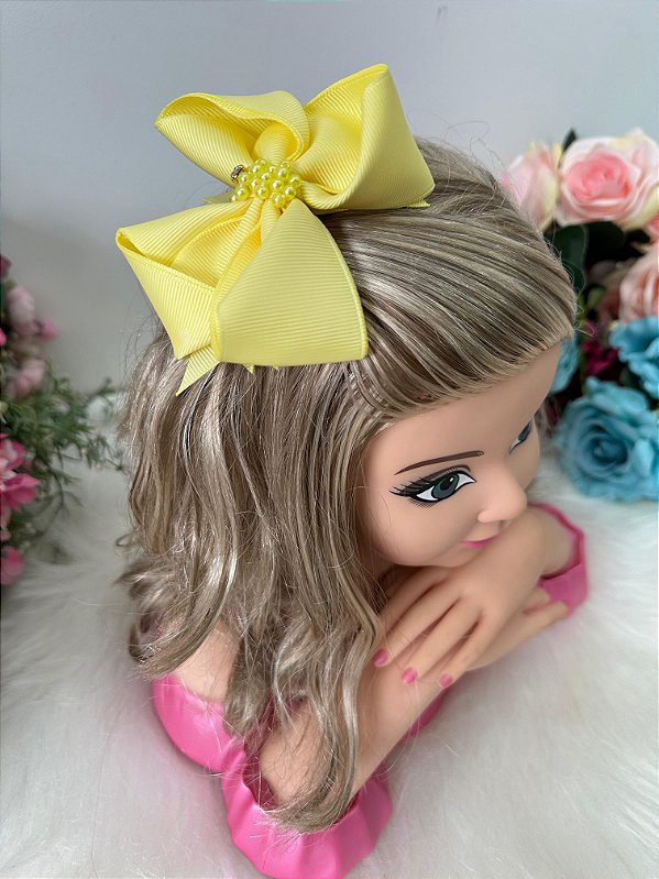 Laço Infantil Strass Maria Alice Amarelo