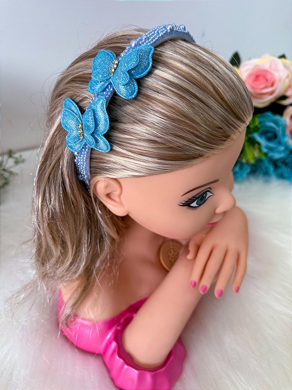 Tiara Azul Bebe Pérolas e Borboletas Jardim Encantado
