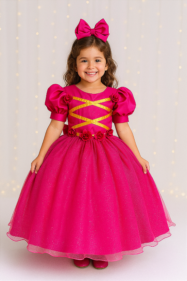 Vestido Fantasia Longa A Bela Adormecida Aurora Pink