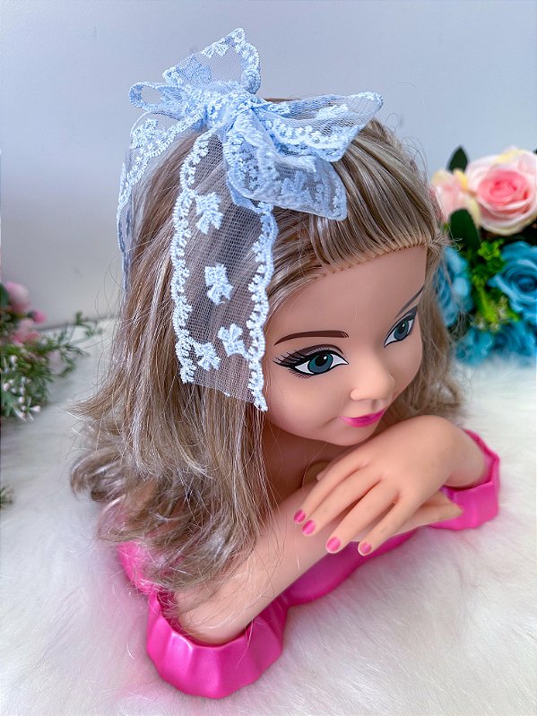 Laço Jessica Renda Azul Bebê