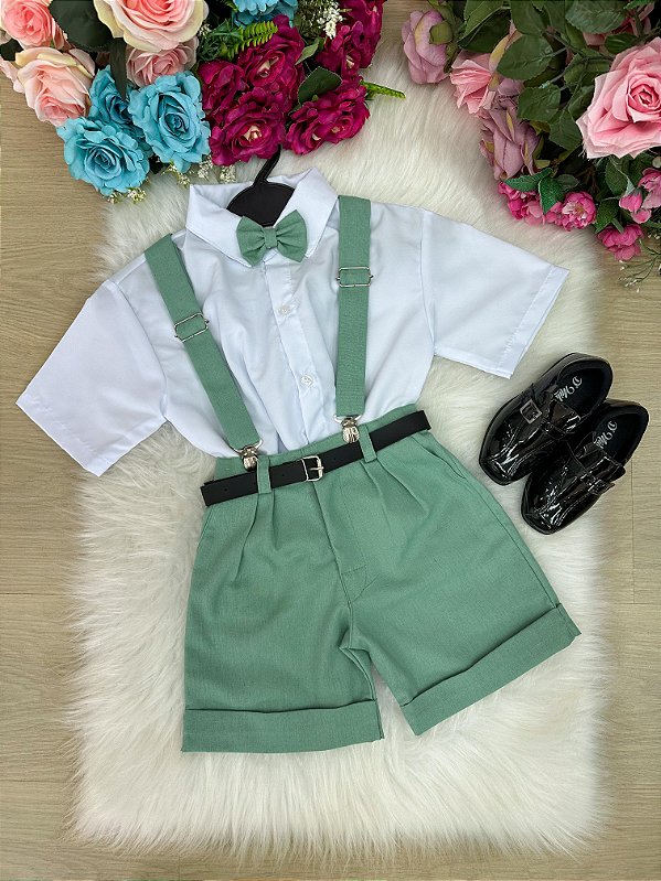 Conjunto Suspensório Shorts Verde Miss Cherry Gustavo