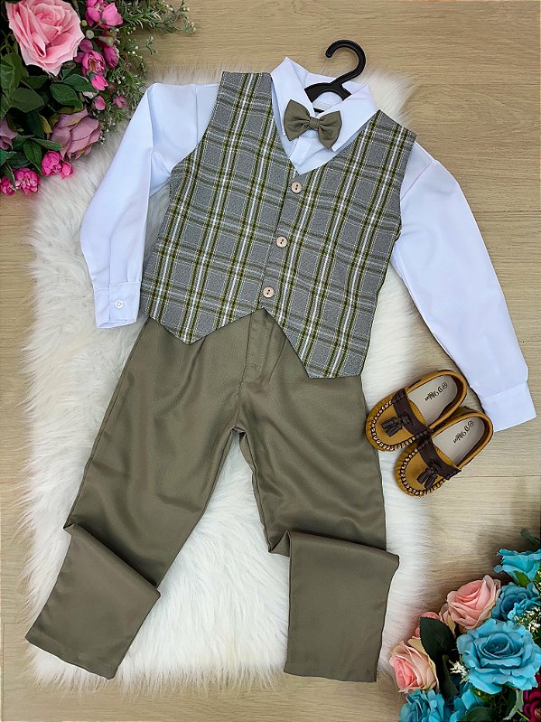 Conjunto Social Colete Xadrez Verde