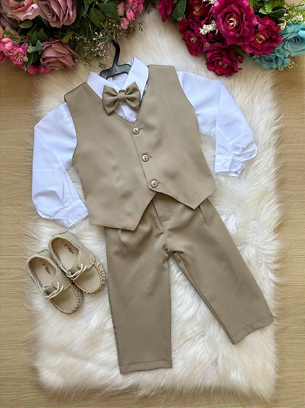 Conjunto Social Colete Bege Marrom