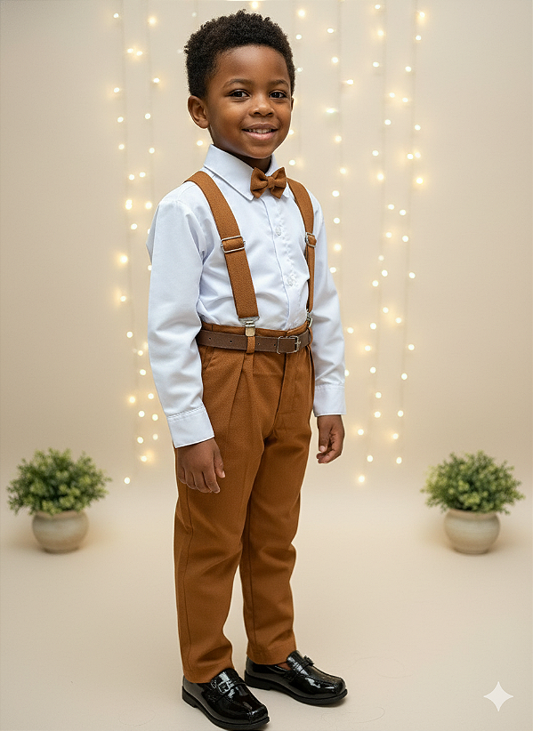 Conjunto Vitor Suspensório Marrom Teddy