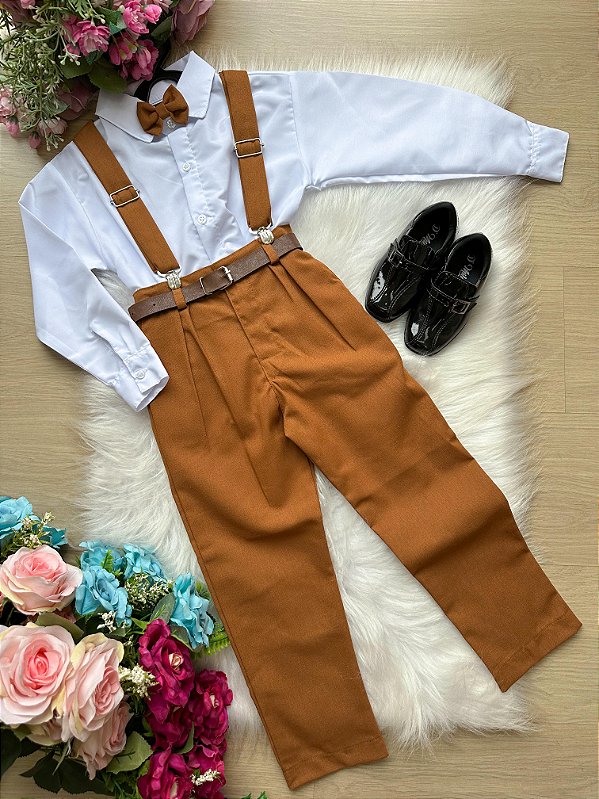 Conjunto Vitor Suspensório Marrom Teddy