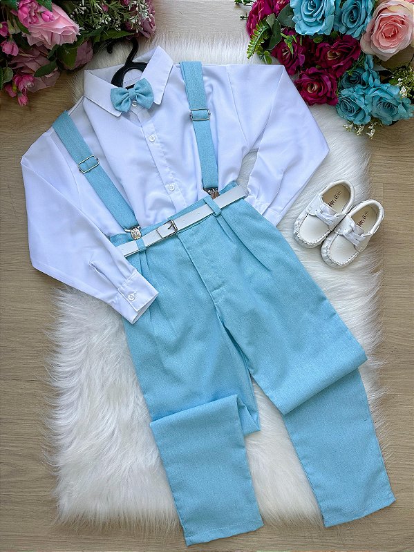Conjunto Suspensório Azul Bebê
