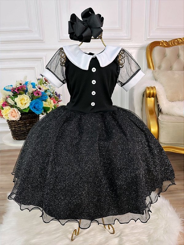 Vestido Infantil Wandinha Glitter Princesas