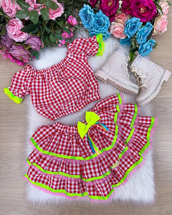 Conjunto Junino Xadrez Vermelho