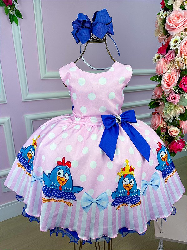 Vestido  Galinha Pintadinha Rosa e Azul Temáticos Luxo