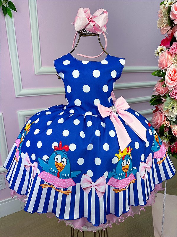Vestido Galinha Pintadinha Azul e Rosa Temáticos Luxo
