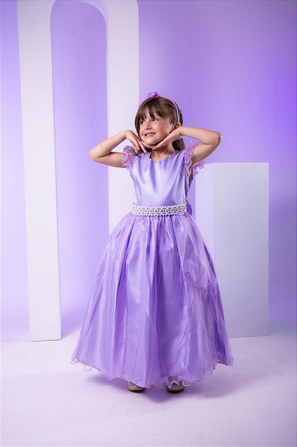 Vestido Infantil Longo Festa Luxo Lilas Amanda