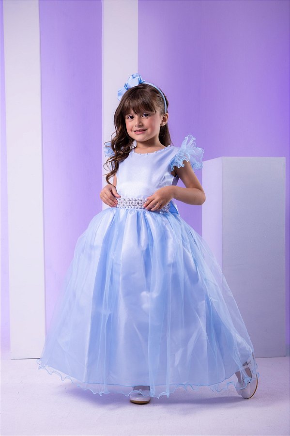 Vestido Infantil Longo Festa Luxo Azul Amanda