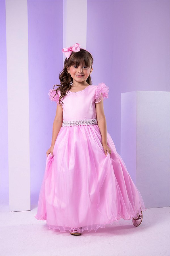 Vestido Infantil Longo Festa Luxo Rosa Amanda