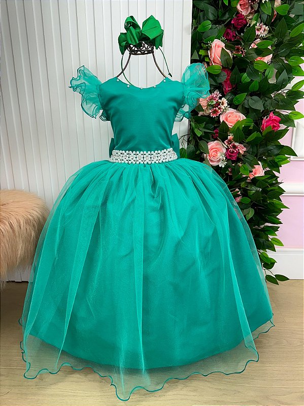 Vestido Infantil Longo Festa Luxo Verde Amanda