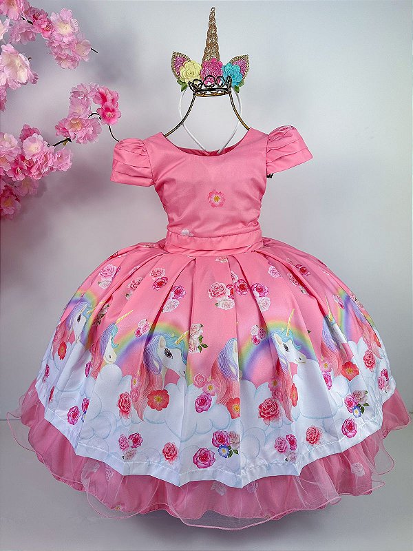 Vestido Infantil Unicórnio Rosa