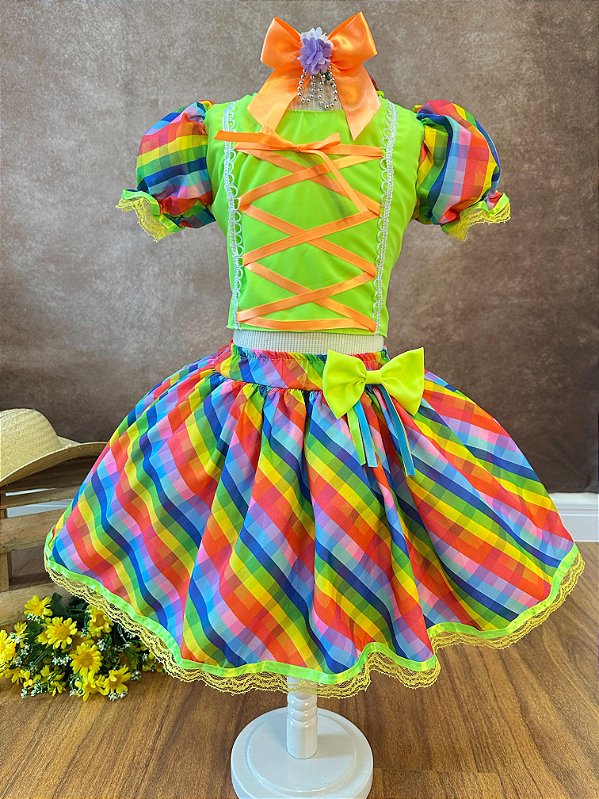Conjunto Junino Cropped Verde Mini Saia