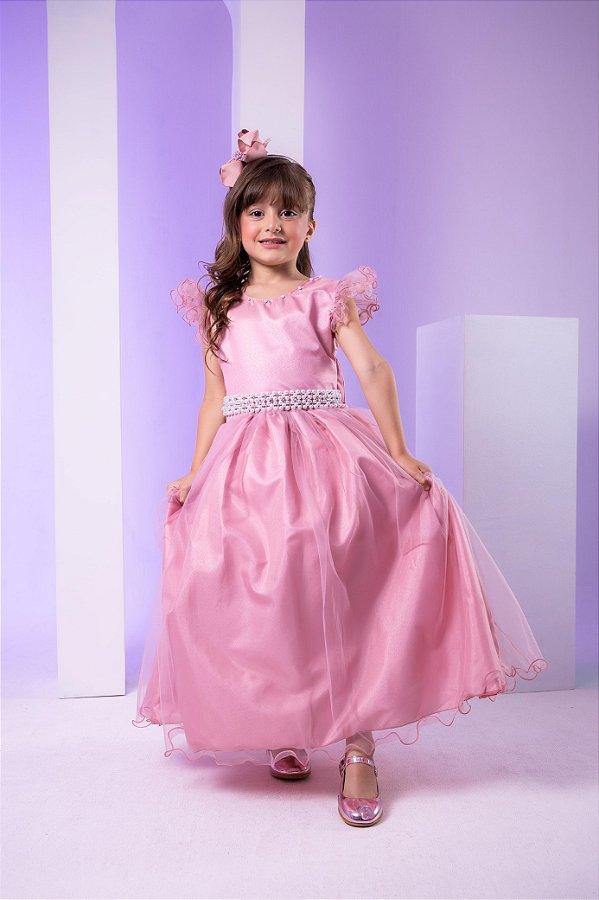 Vestido Infantil Longo Festa Luxo Rose Amanda