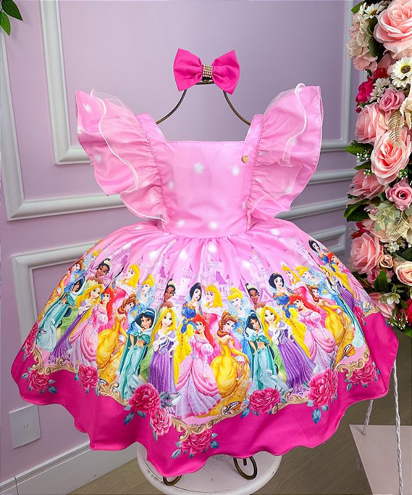 Vestido Princesas Disney Rosa Temático Kids