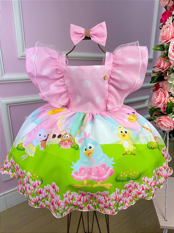 Vestido Galinha Pintadinha Rosa Bebe Temáticos Kids