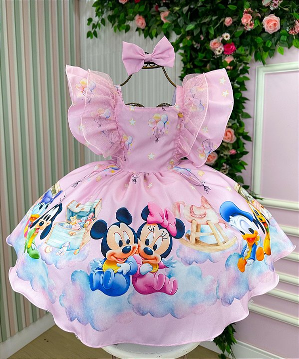 Vestido Turma Mickey Mouse e Minnie Rosa Baby Disney