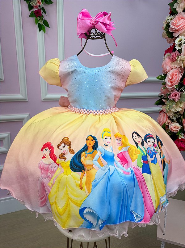 Vestido Infantil Princesas Disney Colorido Temáticos