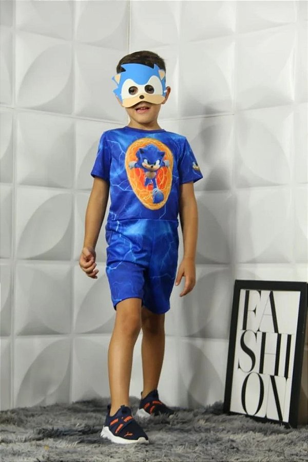 Fantasia Sonic Infantil Menino com Mascara Dia das Crianças