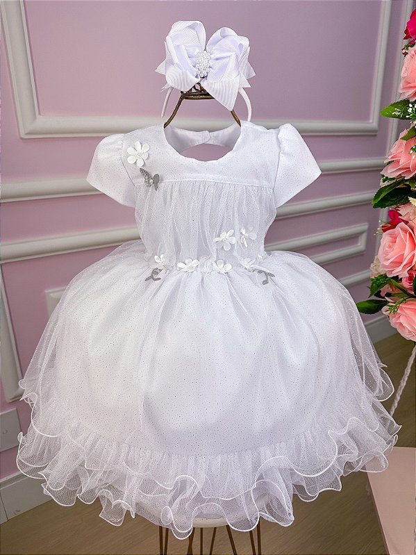 Vestido Infantil Branco Jardim Encantado Festa Luxo Alice