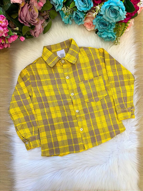 Camisa Xadrez Infantil Amarelo Flanelada Junina