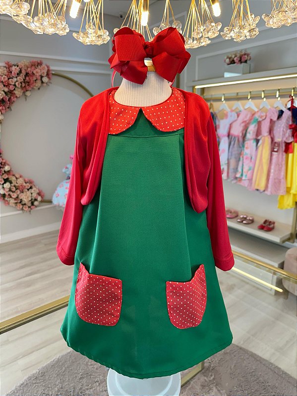 Fantasia Infantil Chiquinha Verde e Vermelho Festas