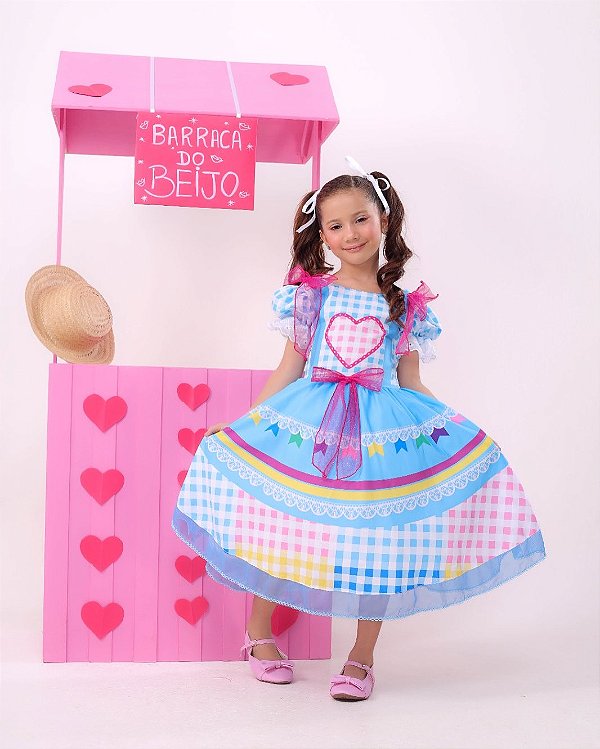 Vestido Junino Luxo Quermesse do Amor Azul