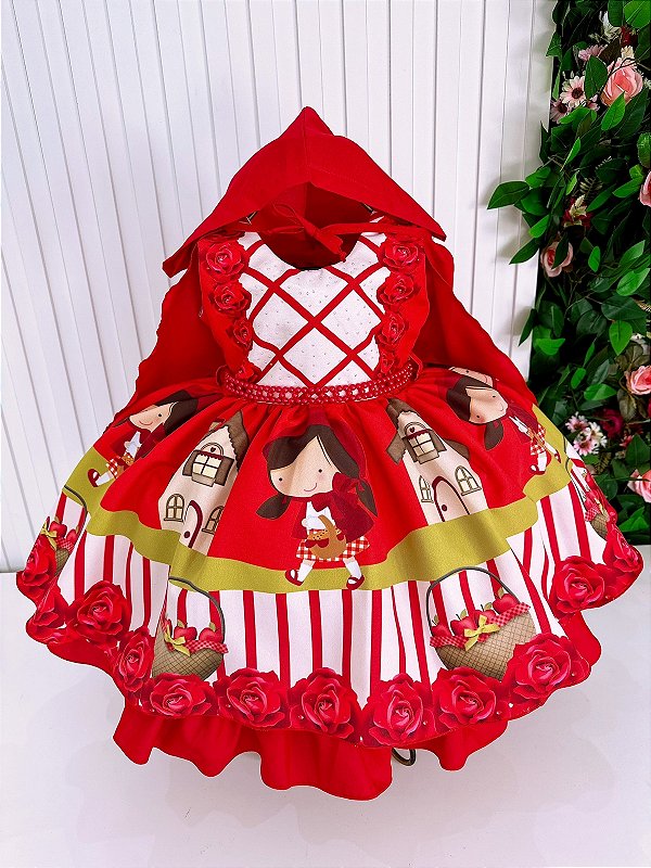 Vestido Infantil Chapéuzinho Vermelho Princesa Luxo Festa