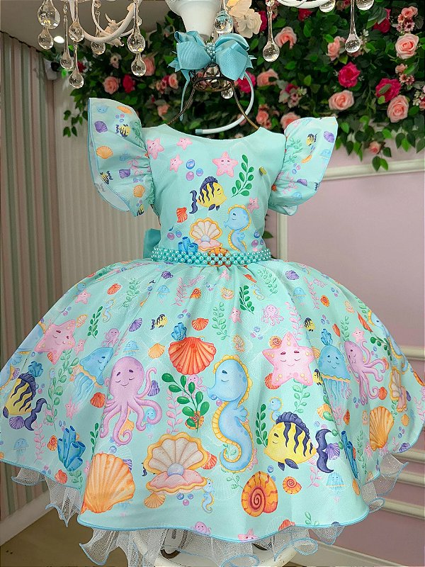 Vestido  Fundo do Mar Sereia Ariel Temáticos Kids