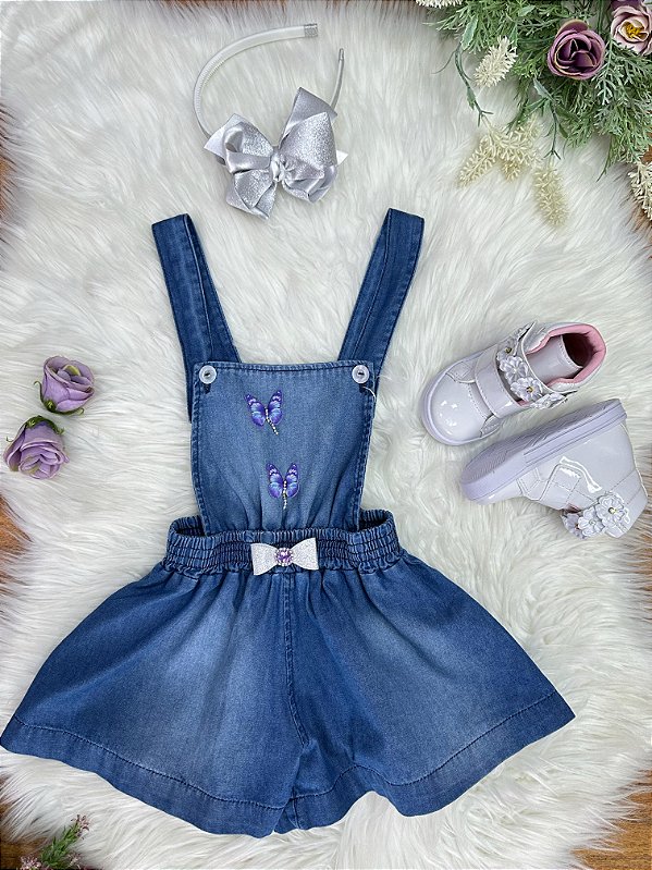 Macaquinho Infantil Jeans Azul Casual Menina