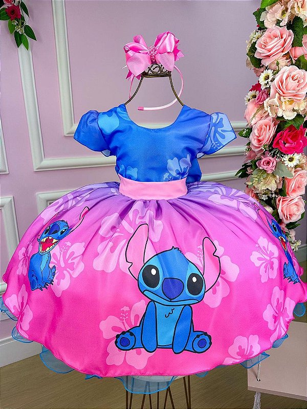 Vestido Infantil Stitch e Lilo Luxo Menina Festa