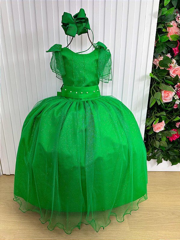 Vestido Infantil Longo Verde Bandeira Formatura